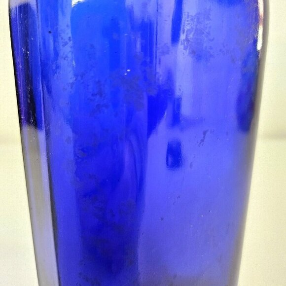 Vintage Cobalt Blue Glass Bottle Flower Display Shabby Chic Decor See Through - Picture 6 of 8